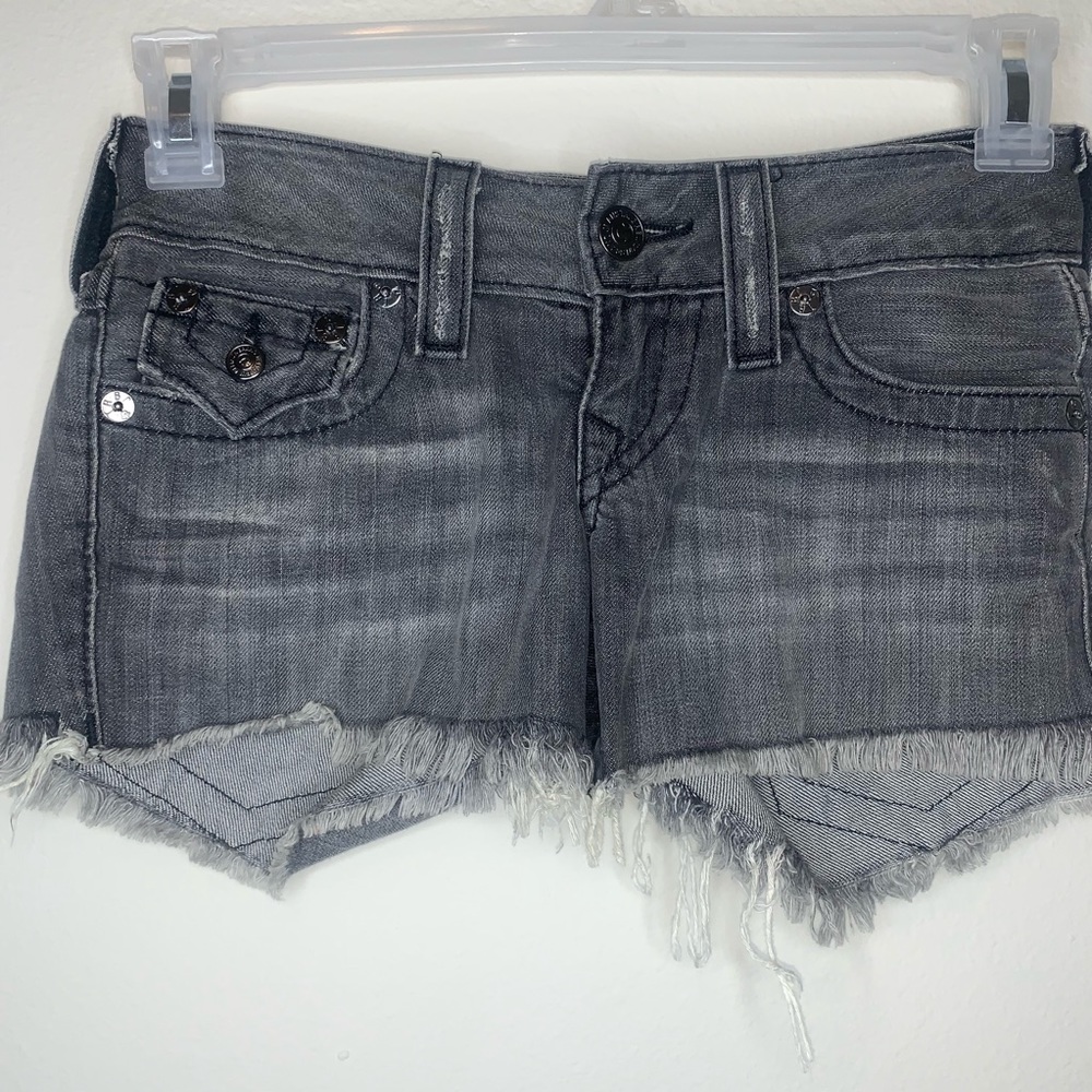 True Religion Distressed Frayed Denim Shor…